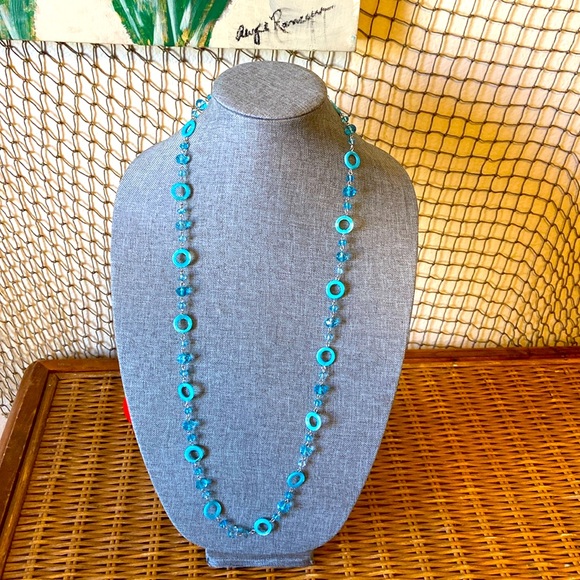 VINTAGE 90s Artisan MOTHER OF PEARL & FACETED GLASS NECKLACE - Picture 1 of 3